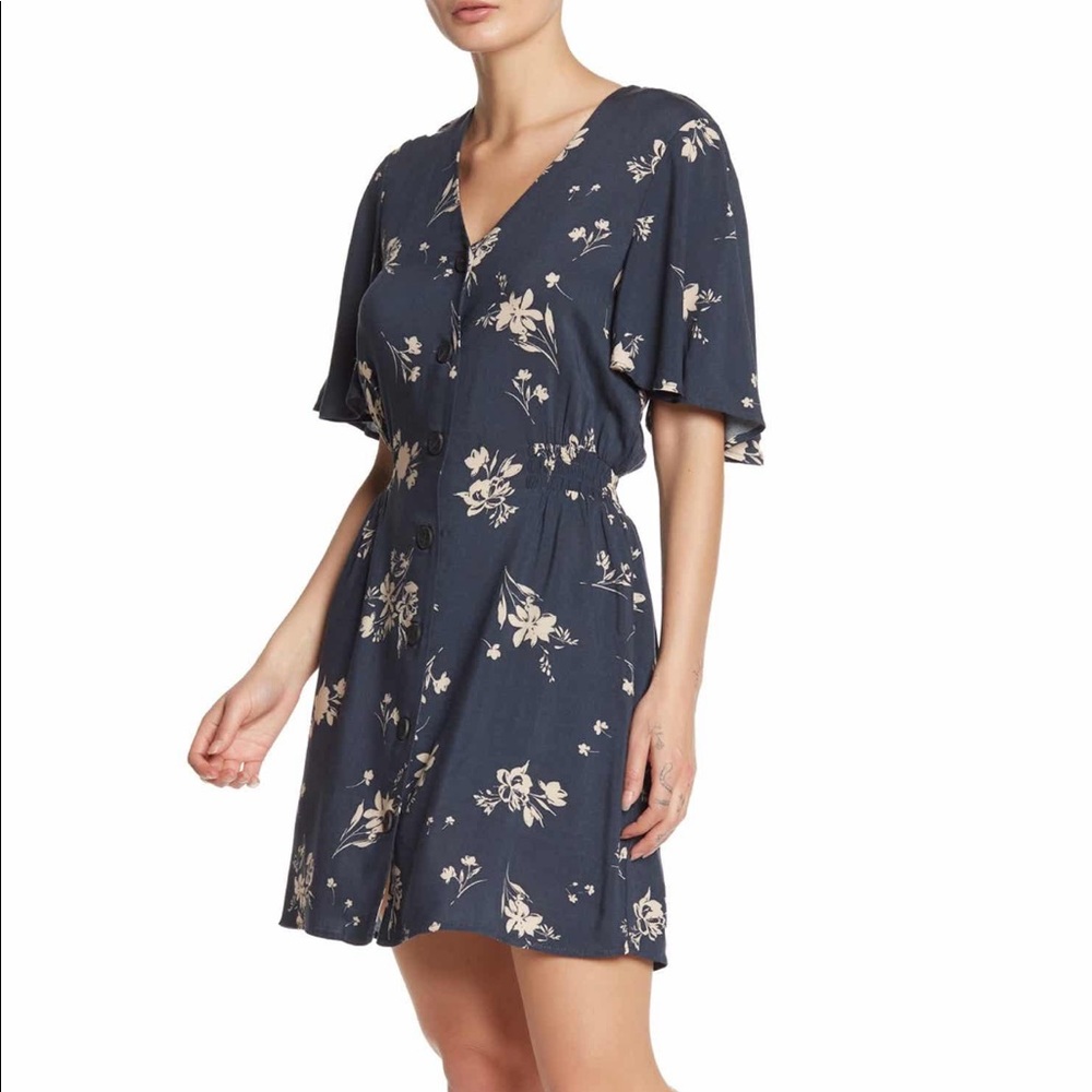 Flutter Sleeve Button Front Floral Dress